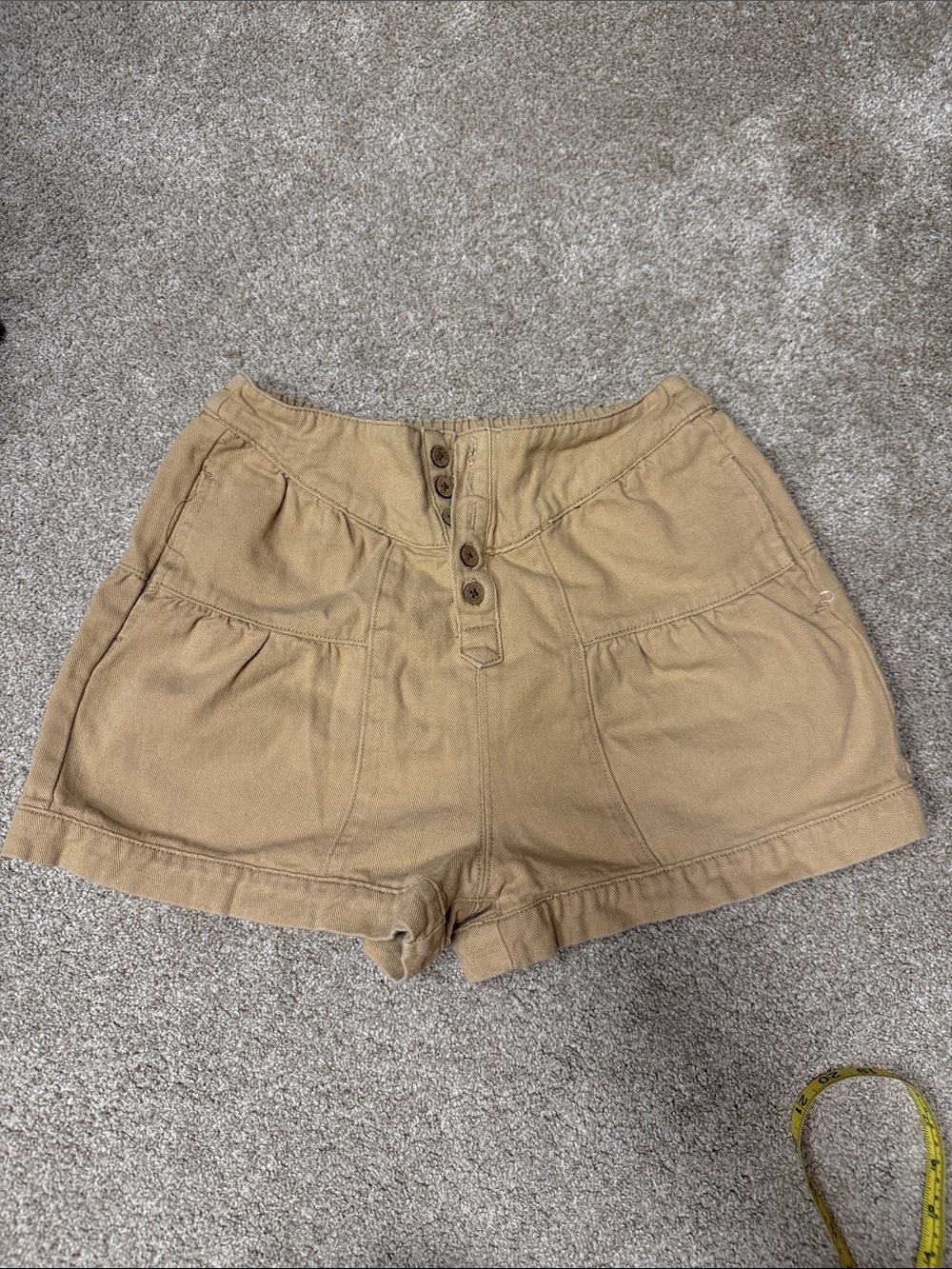 High-Rise Tan Button-Front Women’s Shorts